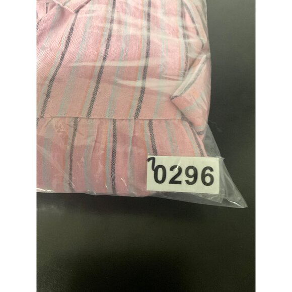 J JILL Linen Dress Tiered Striped Long Sleeves Button Down Lagenlook Pink Small - Picture 14 of 14